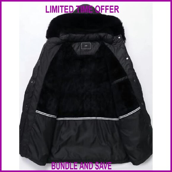 Plus Size Down Coat Waterproof Windproof Detachable Hood Flannel Lined - Picture 4 of 6